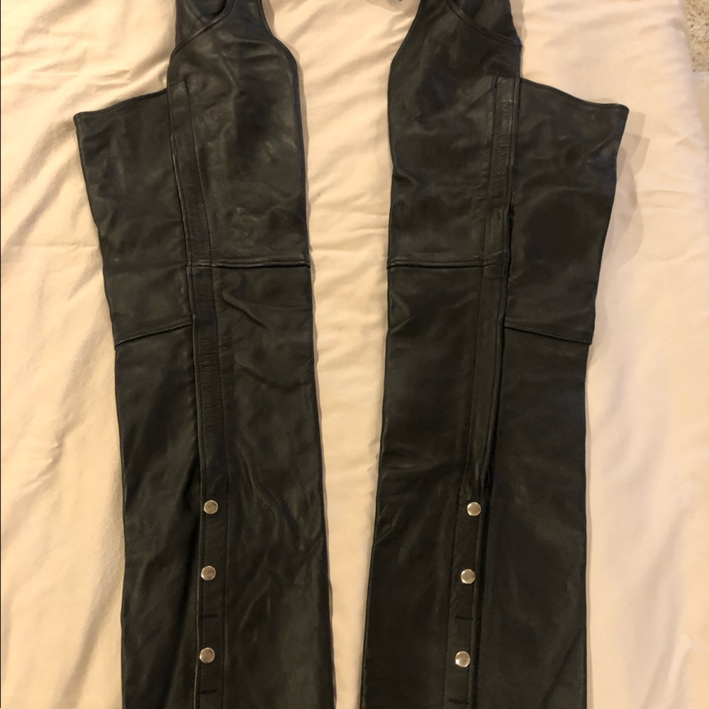 Women’s black leather chaps